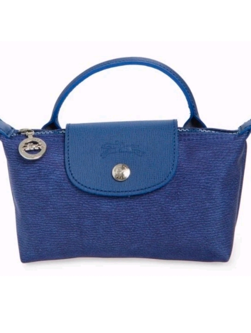 Longchamp Le Pliage Mini Top Handle Canvas Cosmetic Pouch Case Blue Denim NEW